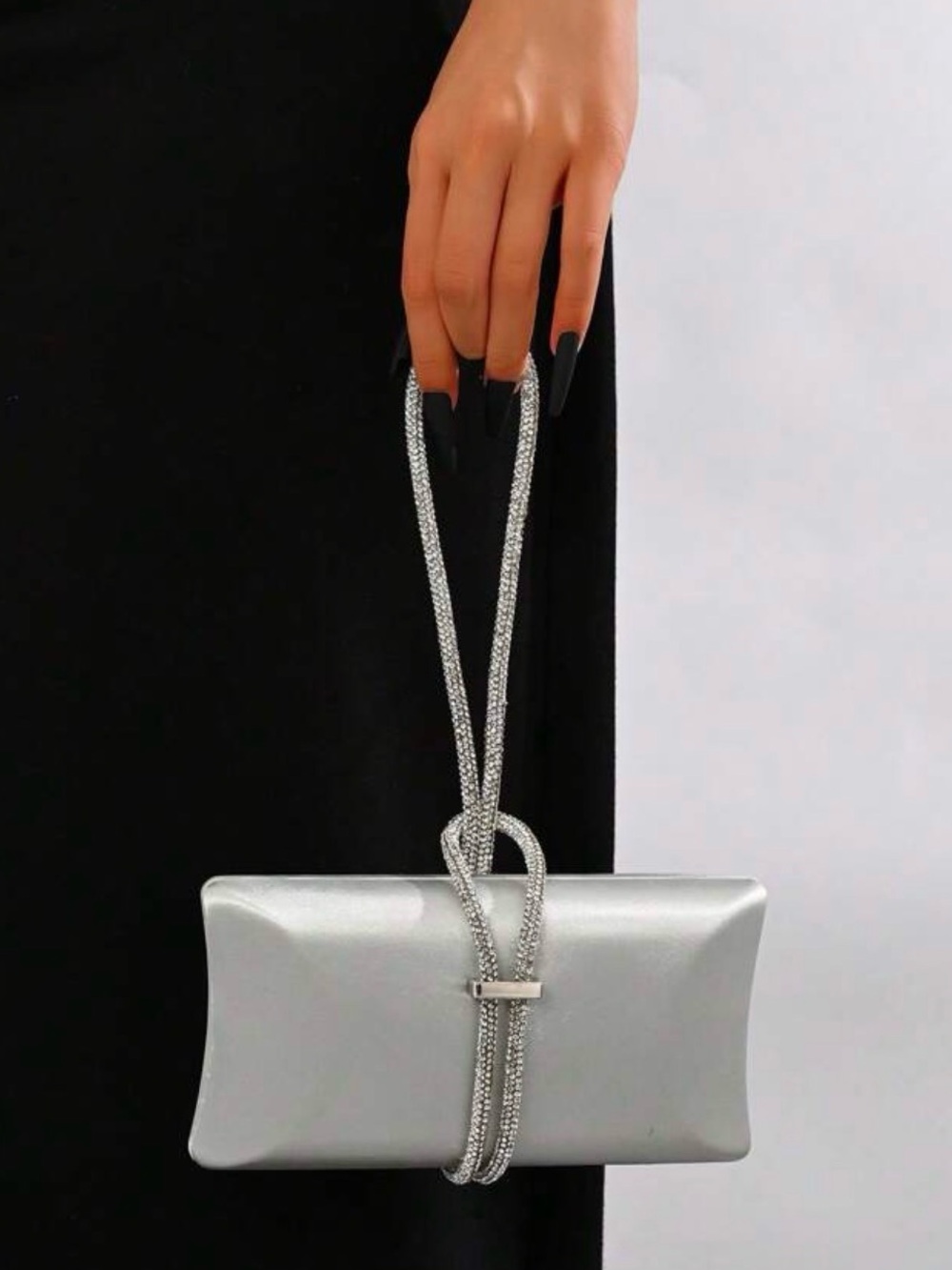 Silver Evening Clutch with Crystal Strap
